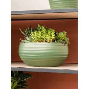 Pot Groove Bowl Monaco Stone Pearl Green 24x11 cm groene ronde bloempot