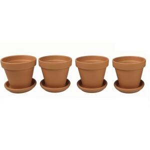 Terracotta bloempotten 28 cm met schotel quadro set