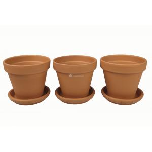 Terracotta bloempotten 28 cm met schotel trio set