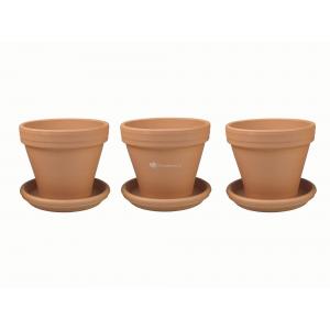 Terracotta bloempotten 33 cm met schotel trio set