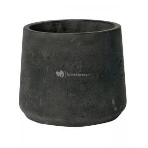 Pot Rough Patt M Black Washed Fiberclay 16x14 cm zwarte ronde bloempot