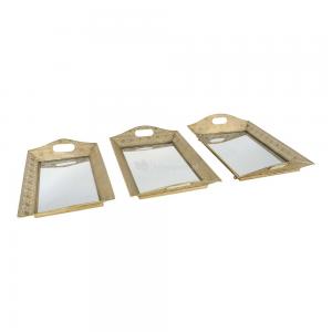 Arabic ijzer met glas dienbladset goud 52x35x8 cm- set van 3 stuks