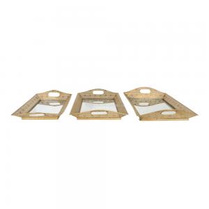 Arabic ijzer met glas dienbladset goud 52x35x8 cm- set van 3 stuks