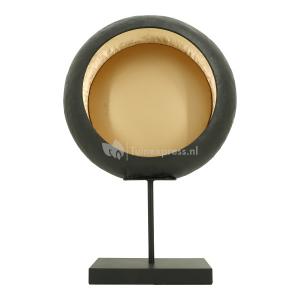 Windlicht Ei Rond zwart met goud op standaard L 40x13x59 cm